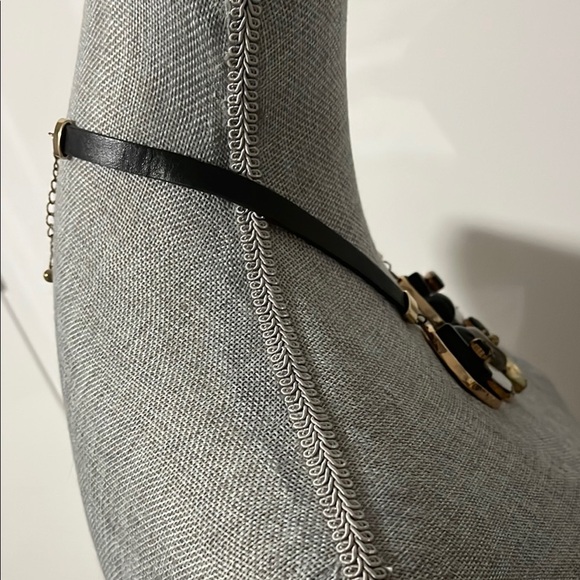 NWOT Leather Gold Accent Chunky Black White Brown Statement Necklace - Picture 6 of 11